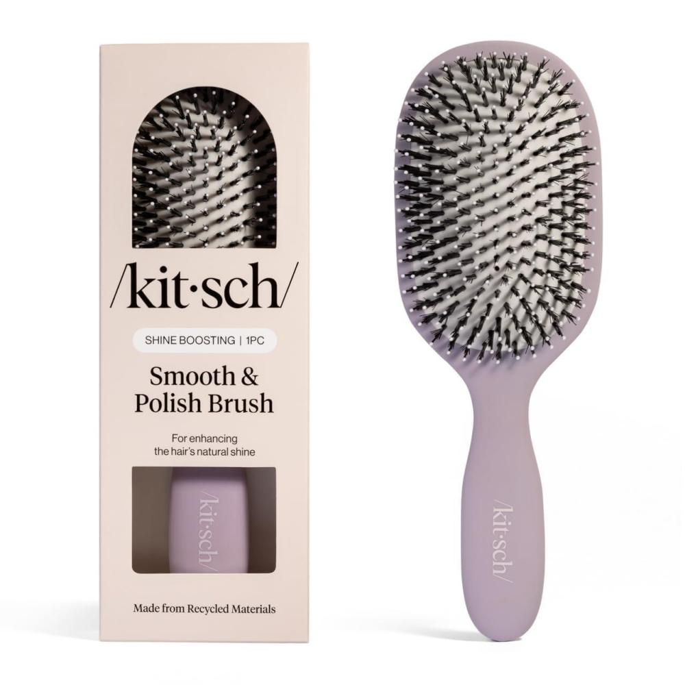imageKitsch Smooth amp Polish Brush Dual Bristle Detangler Brush Shine amp Frizz Control Vegan Boar amp Nylon Hair Brush with Cushioned Pad for Scalp Massage Hair Care Tool for All Hair Types TerracottaSoft Violet