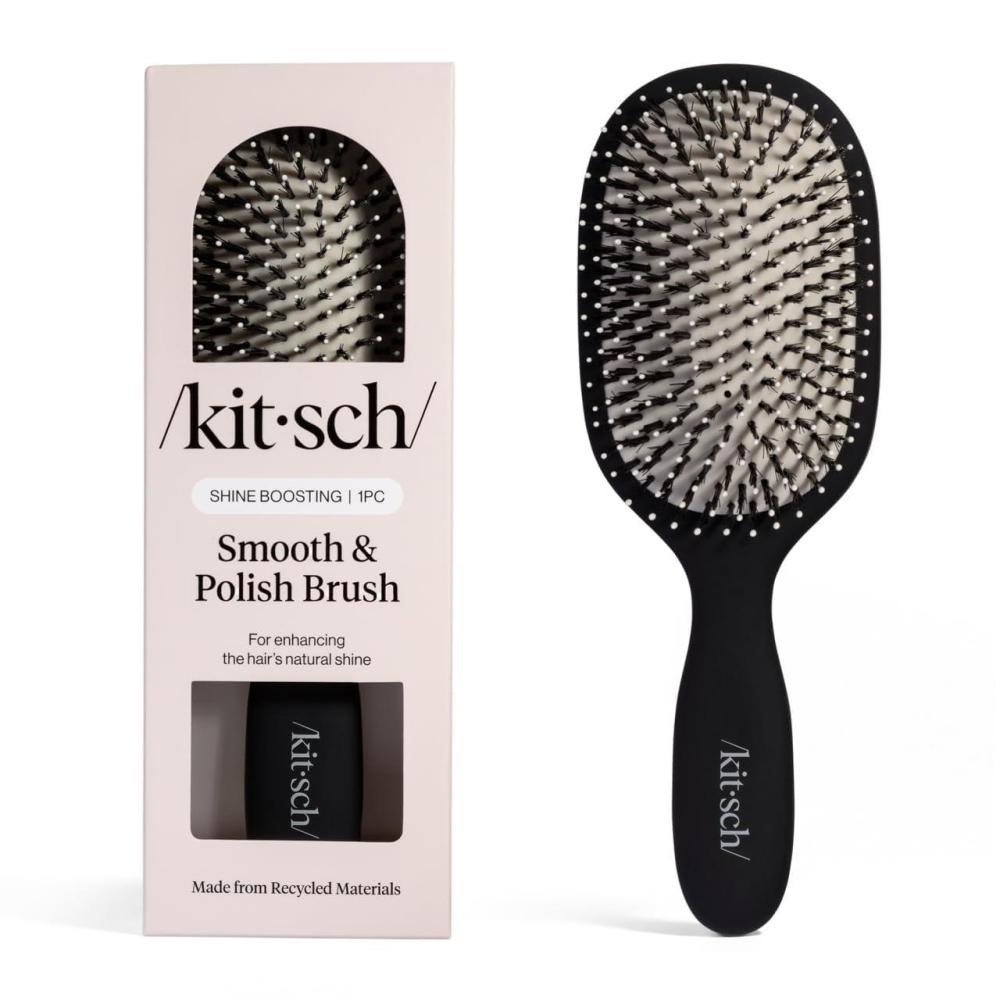 imageKitsch Smooth amp Polish Brush Dual Bristle Detangler Brush Shine amp Frizz Control Vegan Boar amp Nylon Hair Brush with Cushioned Pad for Scalp Massage Hair Care Tool for All Hair Types TerracottaBlack