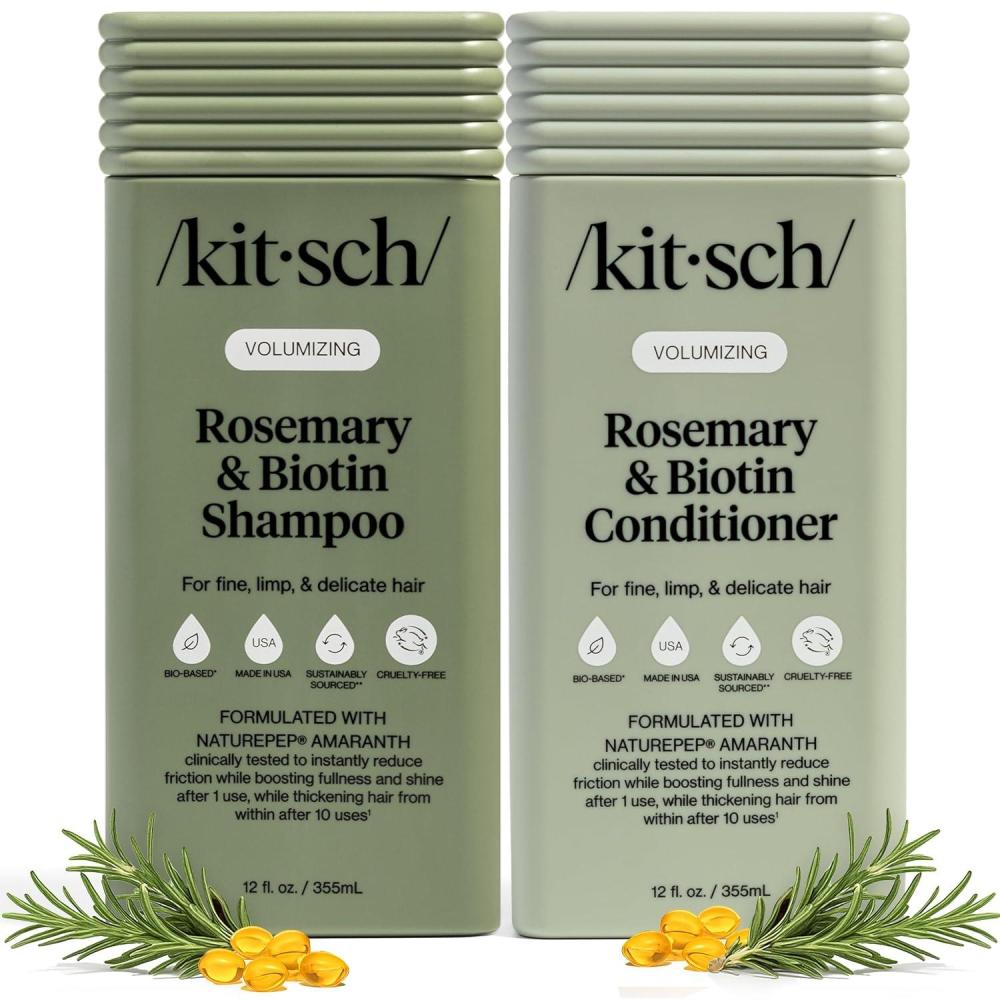 imageKitsch Volumizing Rosemary amp Biotin Liquid Shampoo and Conditioner Set for Hair Growth  Shampoo for Men and Women Boosts Fullness amp Shine After 1 Use  Clean BioBased Hair Care