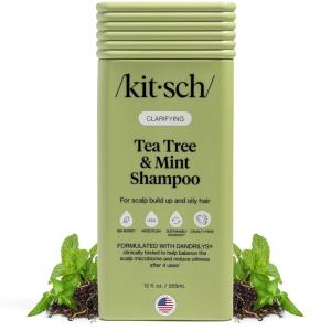 Kitsch Clarifying Tea Tree & Mint Liquid Shampoo for Men and Women – Clarifying Shampoo with Peppermint & Tea Tree Oil for Oily Hair & Scalp Buildup – Clean Color-Safe Hair Care, Made in USA – 12 oz
