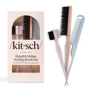 Kitsch Detail & Define Styling Brushes Set – Hair Styling Combs Kit with Pintail Comb, Edge Brush & Teasing Tool, Comb Set for Precision Parts, Smooth Edges, Volume & Slick Back Hair Brush Styling