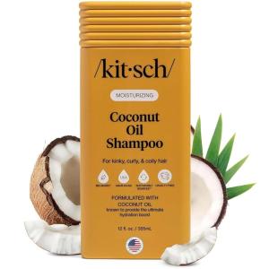 Kitsch Moisturizing Coconut Oil Liquid Shampoo for Men & Women – Coconut Oil Hair Shampoo for Kinky, Curly & Coily Hair – Deep Moisture, Softness & Manageability, Clean Color-Safe Hair Care – 12 oz