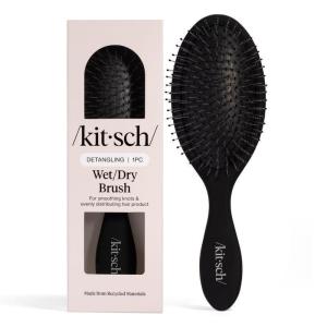 Kitsch Recycled Plastic Wet/Dry Hair Brush, Detangling Tool for Curly or Straight Styles, Brush for Tangled Strands, Flexible Hairbrush Bristles, Brushes for Women & Men, Adults & Kids – Black(Black)