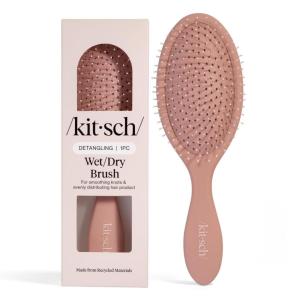 Kitsch Recycled Plastic Wet/Dry Hair Brush, Detangling Tool for Curly or Straight Styles, Brush for Tangled Strands, Flexible Hairbrush Bristles, Brushes for Women & Men, Adults & Kids – Black(Terracotta)