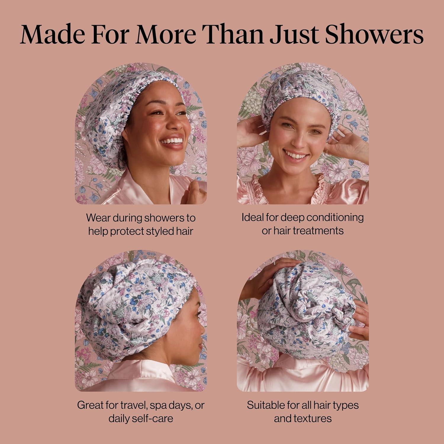 imageBridgerton x Kitsch SatinLined Flexi Shower Caps for Women Reusable Waterproof Large Wide Shower Cap for Women amp Men Adjustable Stylish Hair Cap for Showers For Long amp Short Hair WisteriaWisteria