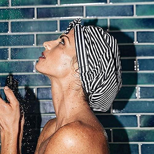 imageBridgerton x Kitsch SatinLined Flexi Shower Caps for Women Reusable Waterproof Large Wide Shower Cap for Women amp Men Adjustable Stylish Hair Cap for Showers For Long amp Short Hair WisteriaStripe