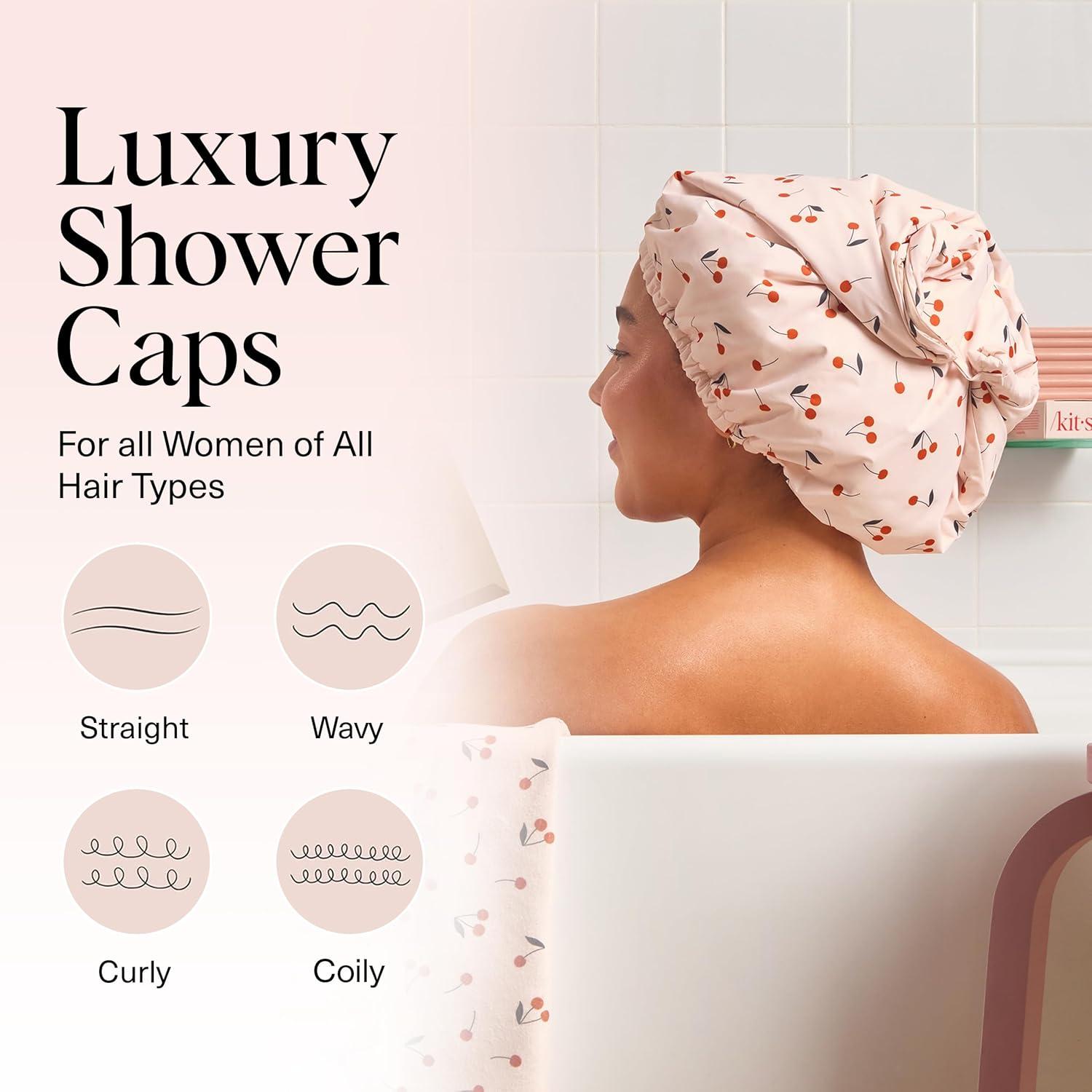 imageBridgerton x Kitsch SatinLined Flexi Shower Caps for Women Reusable Waterproof Large Wide Shower Cap for Women amp Men Adjustable Stylish Hair Cap for Showers For Long amp Short Hair WisteriaCherry Print