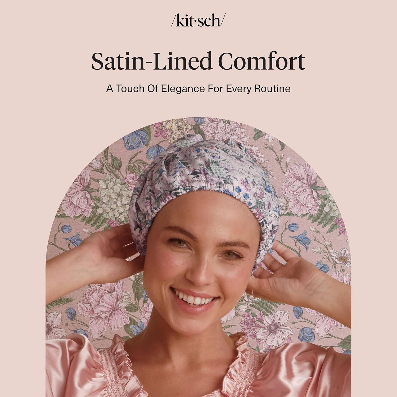 imageBridgerton x Kitsch SatinLined Flexi Shower Caps for Women Reusable Waterproof Large Wide Shower Cap for Women amp Men Adjustable Stylish Hair Cap for Showers For Long amp Short Hair WisteriaWisteria
