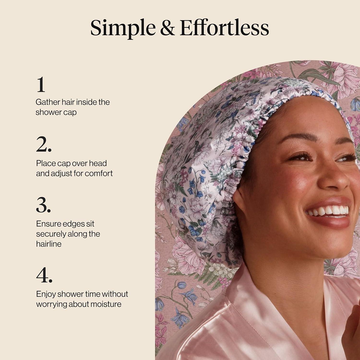 imageBridgerton x Kitsch SatinLined Flexi Shower Caps for Women Reusable Waterproof Large Wide Shower Cap for Women amp Men Adjustable Stylish Hair Cap for Showers For Long amp Short Hair WisteriaWisteria