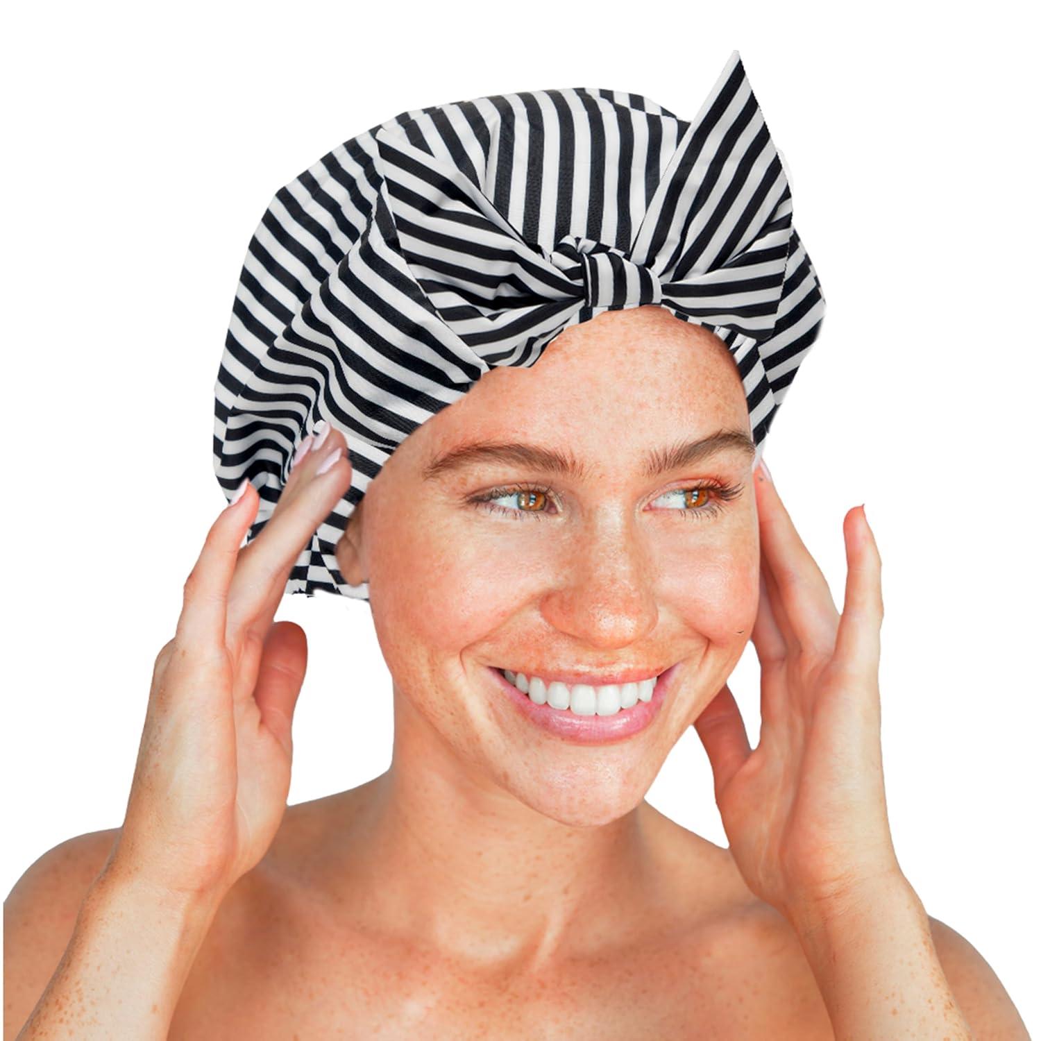 imageBridgerton x Kitsch SatinLined Flexi Shower Caps for Women Reusable Waterproof Large Wide Shower Cap for Women amp Men Adjustable Stylish Hair Cap for Showers For Long amp Short Hair WisteriaStripe