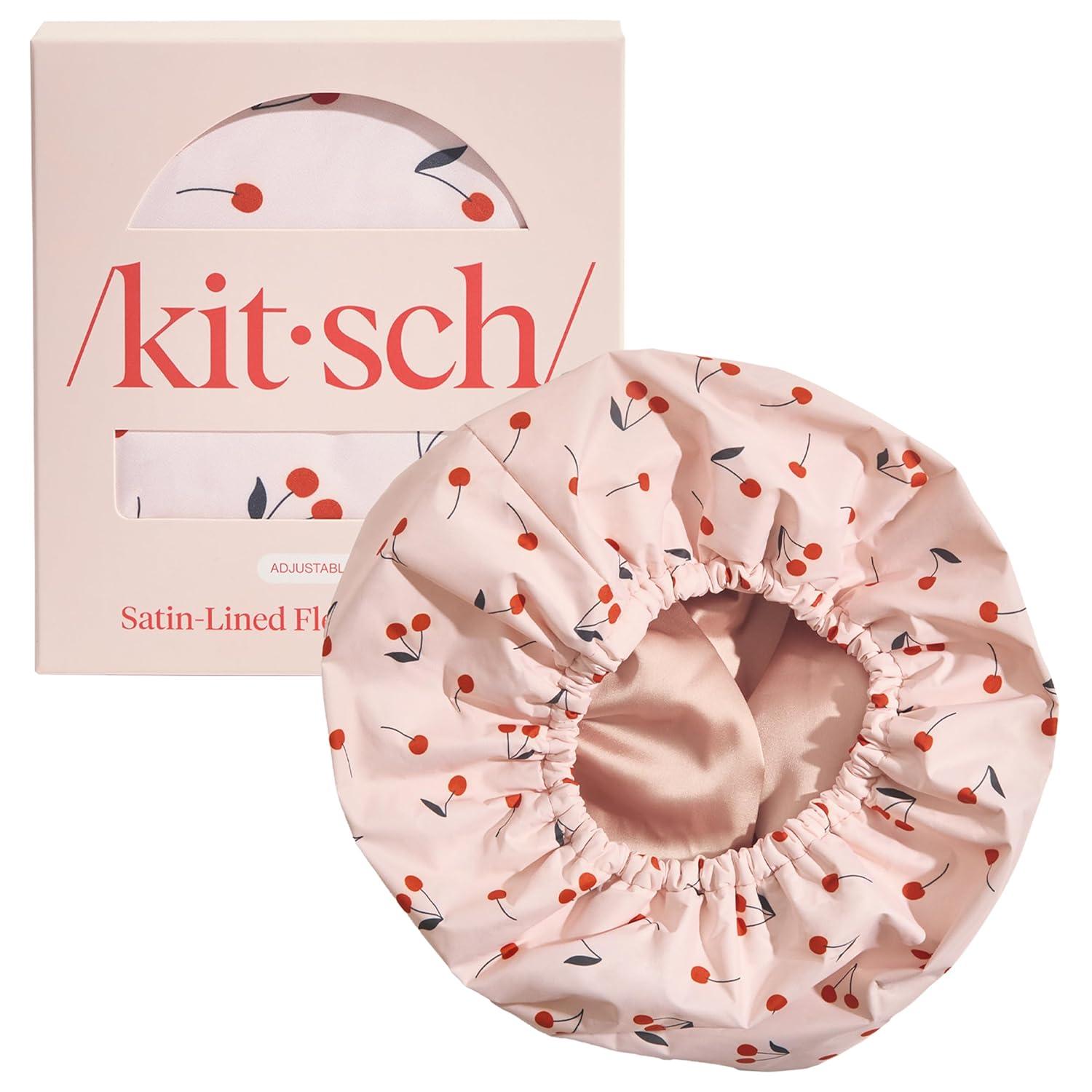 imageBridgerton x Kitsch SatinLined Flexi Shower Caps for Women Reusable Waterproof Large Wide Shower Cap for Women amp Men Adjustable Stylish Hair Cap for Showers For Long amp Short Hair WisteriaCherry Print