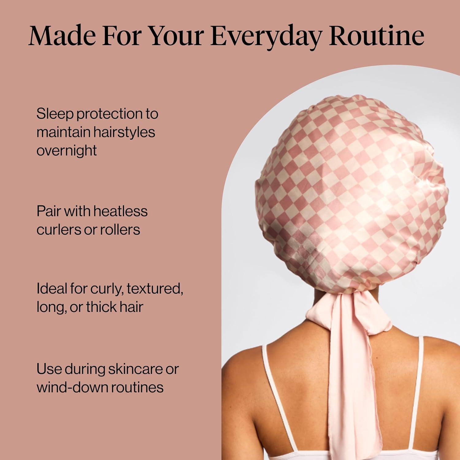 imageKitsch x Bridgerton Satin Bonnet for Sleeping Softer Than Silk Bonnet For Sleeping Women Secure Fit Adjustable Night Cap For Curly amp Textured Hair Prevents Breakage amp Tangles Garden ToileTerracotta Checker