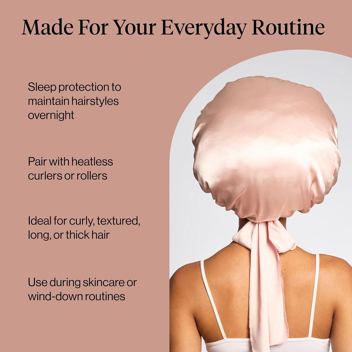 imageKitsch x Bridgerton Satin Bonnet for Sleeping Softer Than Silk Bonnet For Sleeping Women Secure Fit Adjustable Night Cap For Curly amp Textured Hair Prevents Breakage amp Tangles Garden ToileBlush