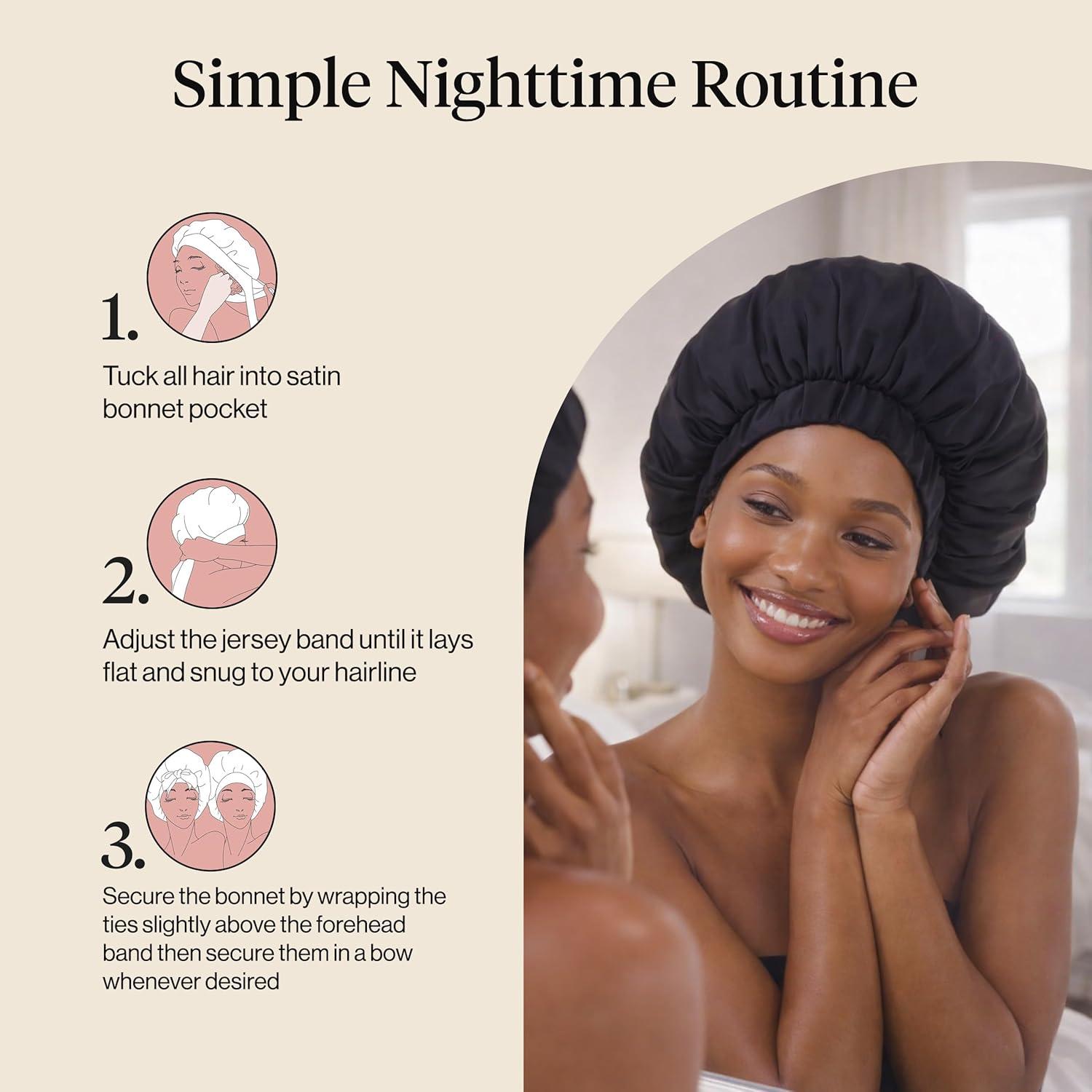 imageKitsch x Bridgerton Satin Bonnet for Sleeping Softer Than Silk Bonnet For Sleeping Women Secure Fit Adjustable Night Cap For Curly amp Textured Hair Prevents Breakage amp Tangles Garden ToileBlack