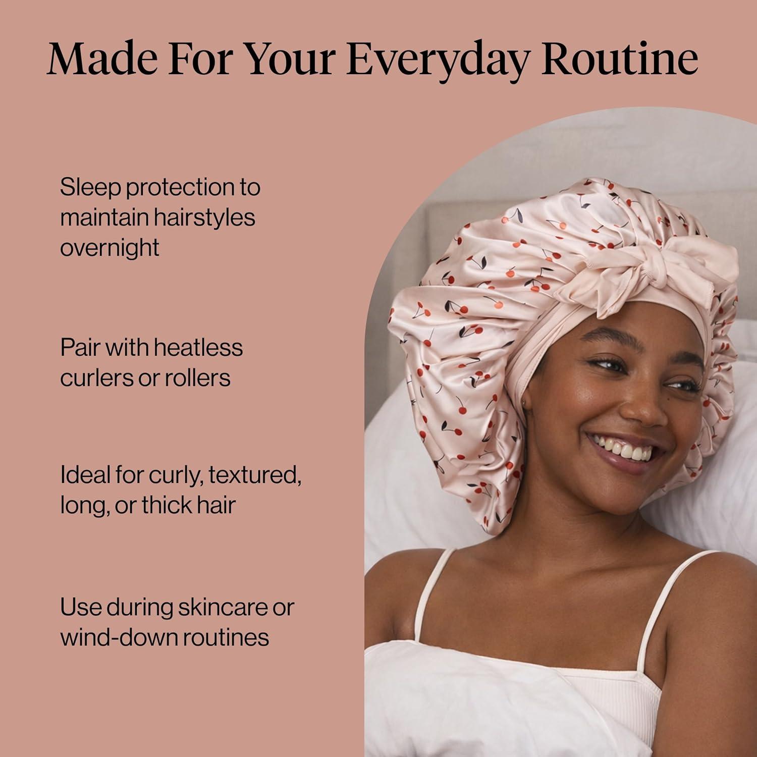 imageKitsch x Bridgerton Satin Bonnet for Sleeping Softer Than Silk Bonnet For Sleeping Women Secure Fit Adjustable Night Cap For Curly amp Textured Hair Prevents Breakage amp Tangles Garden ToileCherry Print