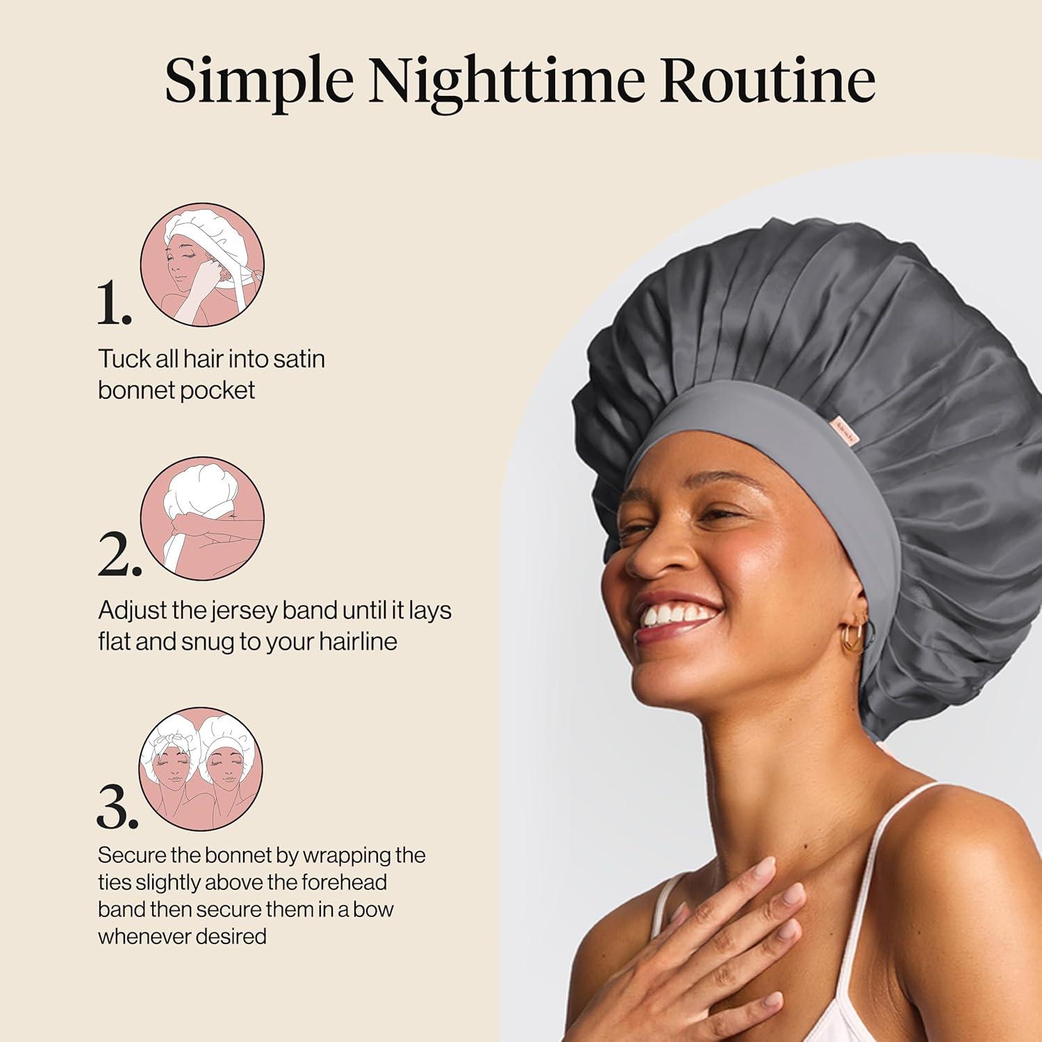 imageKitsch x Bridgerton Satin Bonnet for Sleeping Softer Than Silk Bonnet For Sleeping Women Secure Fit Adjustable Night Cap For Curly amp Textured Hair Prevents Breakage amp Tangles Garden ToileCharcoal
