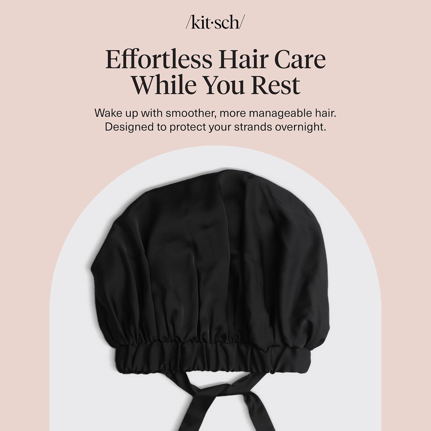 imageKitsch x Bridgerton Satin Bonnet for Sleeping Softer Than Silk Bonnet For Sleeping Women Secure Fit Adjustable Night Cap For Curly amp Textured Hair Prevents Breakage amp Tangles Garden ToileBlack