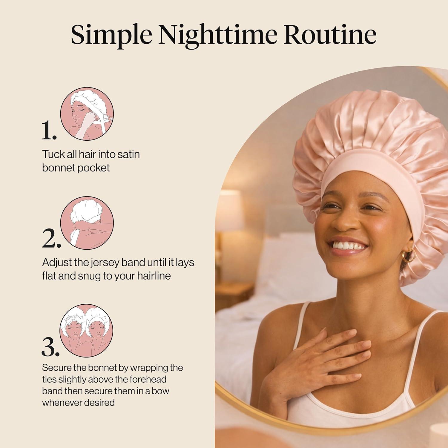 imageKitsch x Bridgerton Satin Bonnet for Sleeping Softer Than Silk Bonnet For Sleeping Women Secure Fit Adjustable Night Cap For Curly amp Textured Hair Prevents Breakage amp Tangles Garden ToileBlush