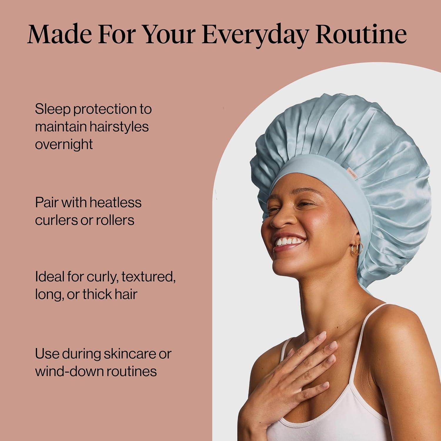 imageKitsch x Bridgerton Satin Bonnet for Sleeping Softer Than Silk Bonnet For Sleeping Women Secure Fit Adjustable Night Cap For Curly amp Textured Hair Prevents Breakage amp Tangles Garden ToileHaze Blue