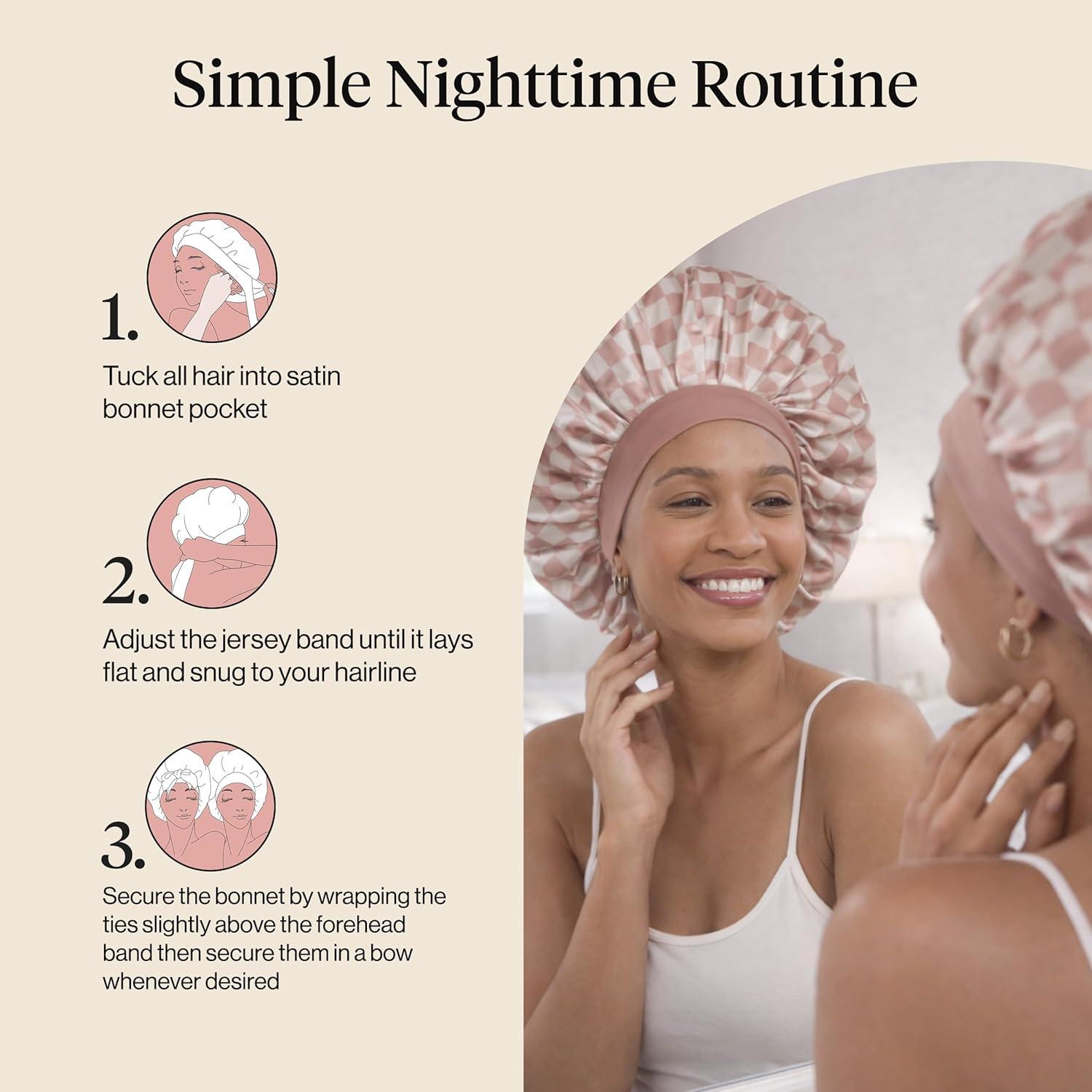 imageKitsch x Bridgerton Satin Bonnet for Sleeping Softer Than Silk Bonnet For Sleeping Women Secure Fit Adjustable Night Cap For Curly amp Textured Hair Prevents Breakage amp Tangles Garden ToileTerracotta Checker