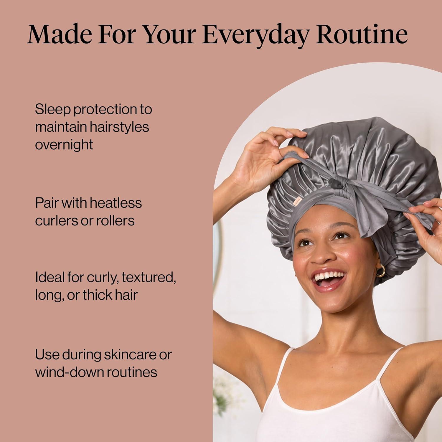 imageKitsch x Bridgerton Satin Bonnet for Sleeping Softer Than Silk Bonnet For Sleeping Women Secure Fit Adjustable Night Cap For Curly amp Textured Hair Prevents Breakage amp Tangles Garden ToileCharcoal