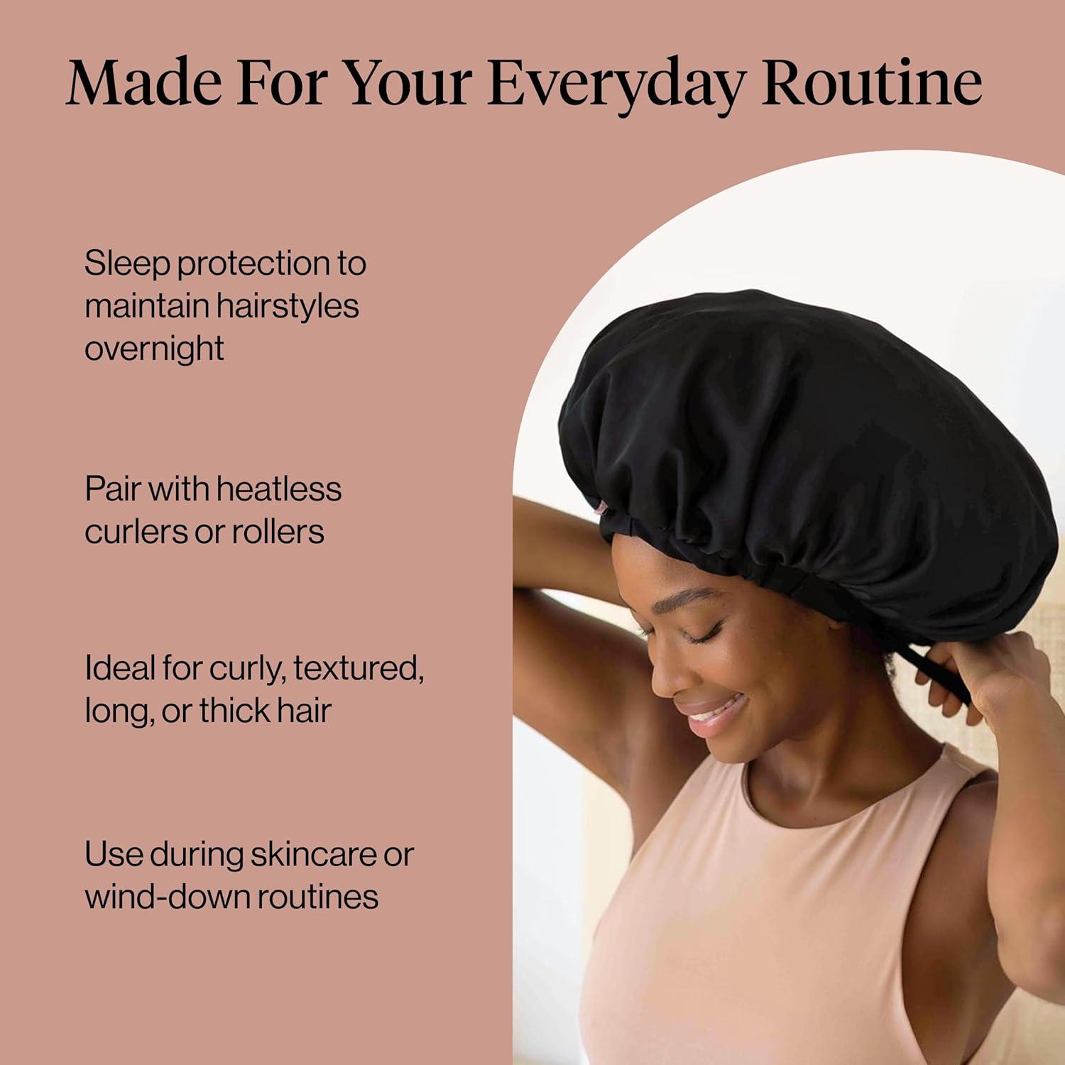 imageKitsch x Bridgerton Satin Bonnet for Sleeping Softer Than Silk Bonnet For Sleeping Women Secure Fit Adjustable Night Cap For Curly amp Textured Hair Prevents Breakage amp Tangles Garden ToileBlack