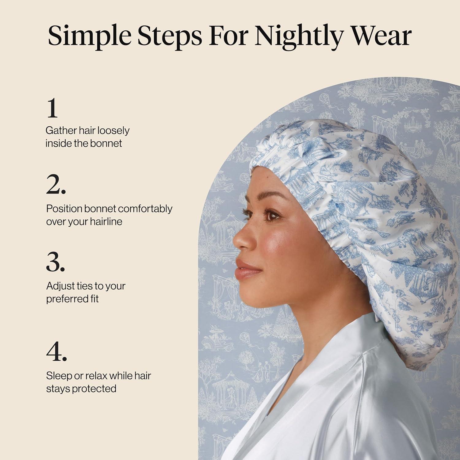 imageKitsch x Bridgerton Satin Bonnet for Sleeping Softer Than Silk Bonnet For Sleeping Women Secure Fit Adjustable Night Cap For Curly amp Textured Hair Prevents Breakage amp Tangles Garden ToileGarden Toile
