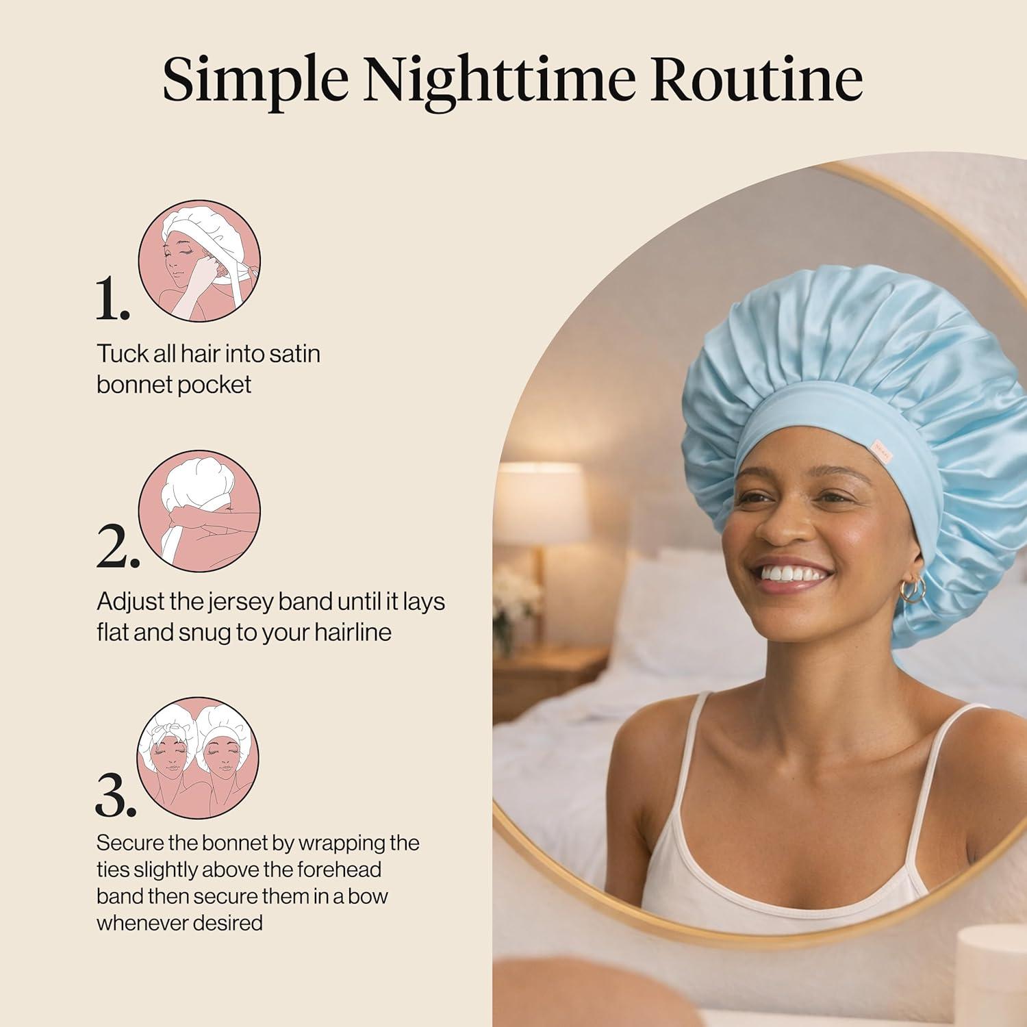 imageKitsch x Bridgerton Satin Bonnet for Sleeping Softer Than Silk Bonnet For Sleeping Women Secure Fit Adjustable Night Cap For Curly amp Textured Hair Prevents Breakage amp Tangles Garden ToileHaze Blue