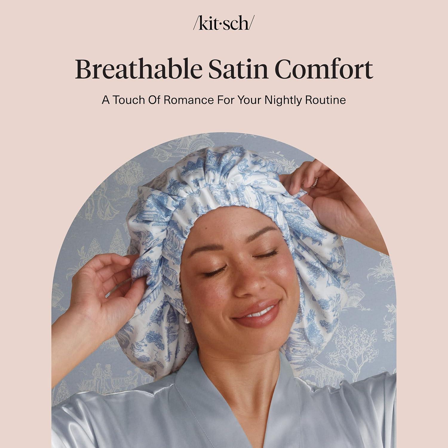 imageKitsch x Bridgerton Satin Bonnet for Sleeping Softer Than Silk Bonnet For Sleeping Women Secure Fit Adjustable Night Cap For Curly amp Textured Hair Prevents Breakage amp Tangles Garden ToileGarden Toile