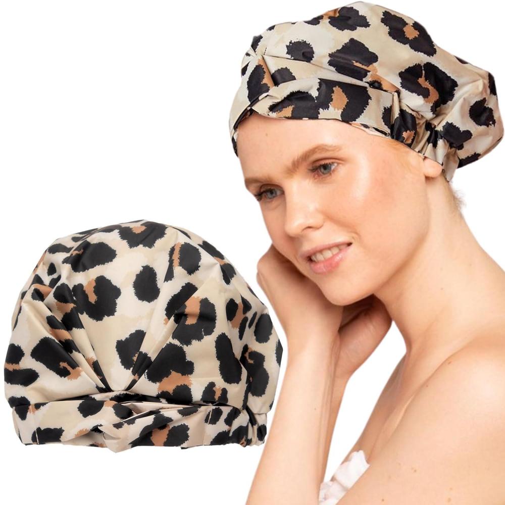 imageBridgerton x Kitsch SatinLined Flexi Shower Caps for Women Reusable Waterproof  Large Wide Shower Cap for Women amp Men Adjustable Stylish Hair Cap for Showers For Long amp Short Hair  WisteriaLeopard