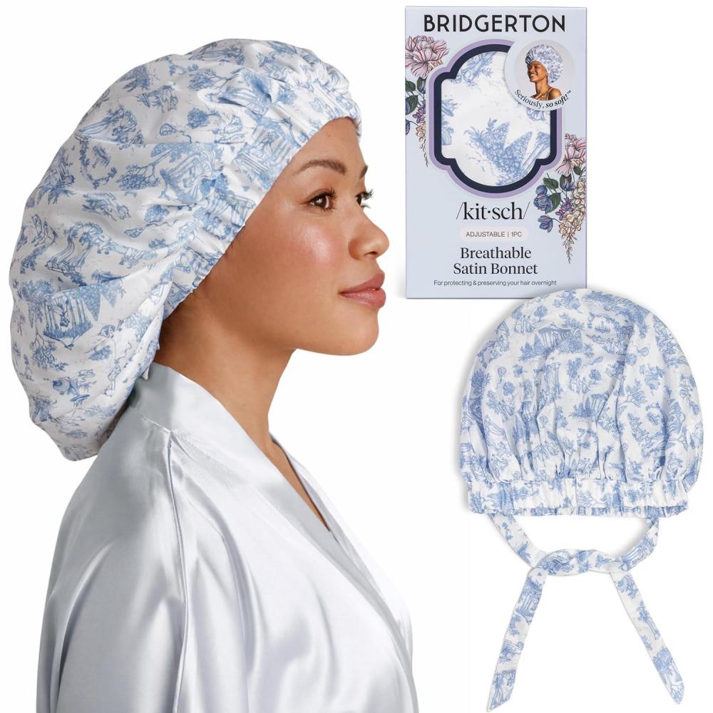 imageKitsch x Bridgerton Satin Bonnet for Sleeping Softer Than Silk Bonnet For Sleeping Women Secure Fit Adjustable Night Cap For Curly amp Textured Hair Prevents Breakage amp Tangles Garden ToileGarden Toile