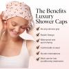 Bridgerton x Kitsch Satin-Lined Flexi Shower Caps for Women Reusable Waterproof – Large Wide Shower Cap for Women & Men, Adjustable, Stylish Hair Cap for Showers, For Long & Short Hair – Wisteria(Cherry Print)