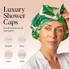 Bridgerton x Kitsch Satin-Lined Flexi Shower Caps for Women Reusable Waterproof – Large Wide Shower Cap for Women & Men, Adjustable, Stylish Hair Cap for Showers, For Long & Short Hair – Wisteria(Palm Leaves)