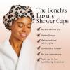Bridgerton x Kitsch Satin-Lined Flexi Shower Caps for Women Reusable Waterproof – Large Wide Shower Cap for Women & Men, Adjustable, Stylish Hair Cap for Showers, For Long & Short Hair – Wisteria(Leopard)