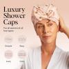 Bridgerton x Kitsch Satin-Lined Flexi Shower Caps for Women Reusable Waterproof – Large Wide Shower Cap for Women & Men, Adjustable, Stylish Hair Cap for Showers, For Long & Short Hair – Wisteria(Blush Dot)