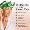 Bridgerton x Kitsch Satin-Lined Flexi Shower Caps for Women Reusable Waterproof – Large Wide Shower Cap for Women & Men, Adjustable, Stylish Hair Cap for Showers, For Long & Short Hair – Wisteria(Palm Leaves)