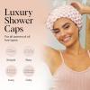 Bridgerton x Kitsch Satin-Lined Flexi Shower Caps for Women Reusable Waterproof – Large Wide Shower Cap for Women & Men, Adjustable, Stylish Hair Cap for Showers, For Long & Short Hair – Wisteria(Terracotta Checker)