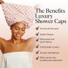 Bridgerton x Kitsch Satin-Lined Flexi Shower Caps for Women Reusable Waterproof – Large Wide Shower Cap for Women & Men, Adjustable, Stylish Hair Cap for Showers, For Long & Short Hair – Wisteria(Terracotta Checker)