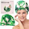 Bridgerton x Kitsch Satin-Lined Flexi Shower Caps for Women Reusable Waterproof – Large Wide Shower Cap for Women & Men, Adjustable, Stylish Hair Cap for Showers, For Long & Short Hair – Wisteria(Palm Leaves)
