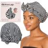 Bridgerton x Kitsch Satin-Lined Flexi Shower Caps for Women Reusable Waterproof – Large Wide Shower Cap for Women & Men, Adjustable, Stylish Hair Cap for Showers, For Long & Short Hair – Wisteria(Stripe)