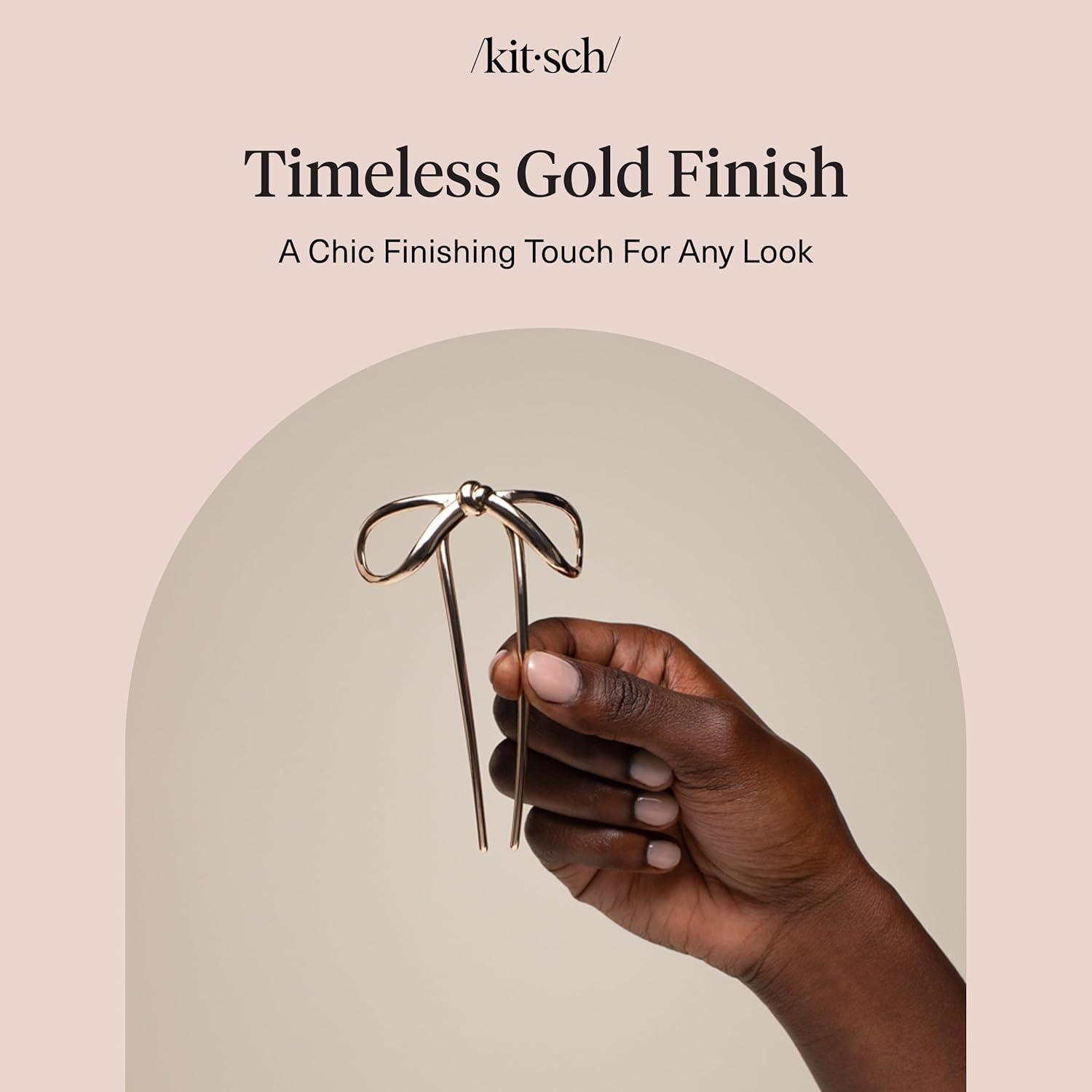 imageKitsch French Hair Pins for Women Elegant amp Durable Metal French Pin for Updos Chignon Buns amp Twist Hairstyles Secure Hold All Day Comfortable Fit Ideal Gifts for Women Clam Shell 1pcMetal Bow Gold