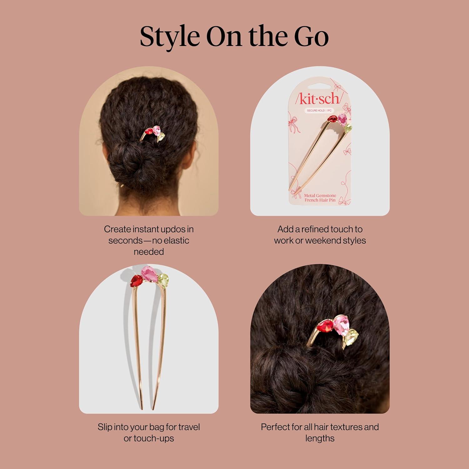 imageKitsch French Hair Pins for Women Elegant amp Durable Metal French Pin for Updos Chignon Buns amp Twist Hairstyles Secure Hold All Day Comfortable Fit Ideal Gifts for Women Clam Shell 1pcRed Pink Green