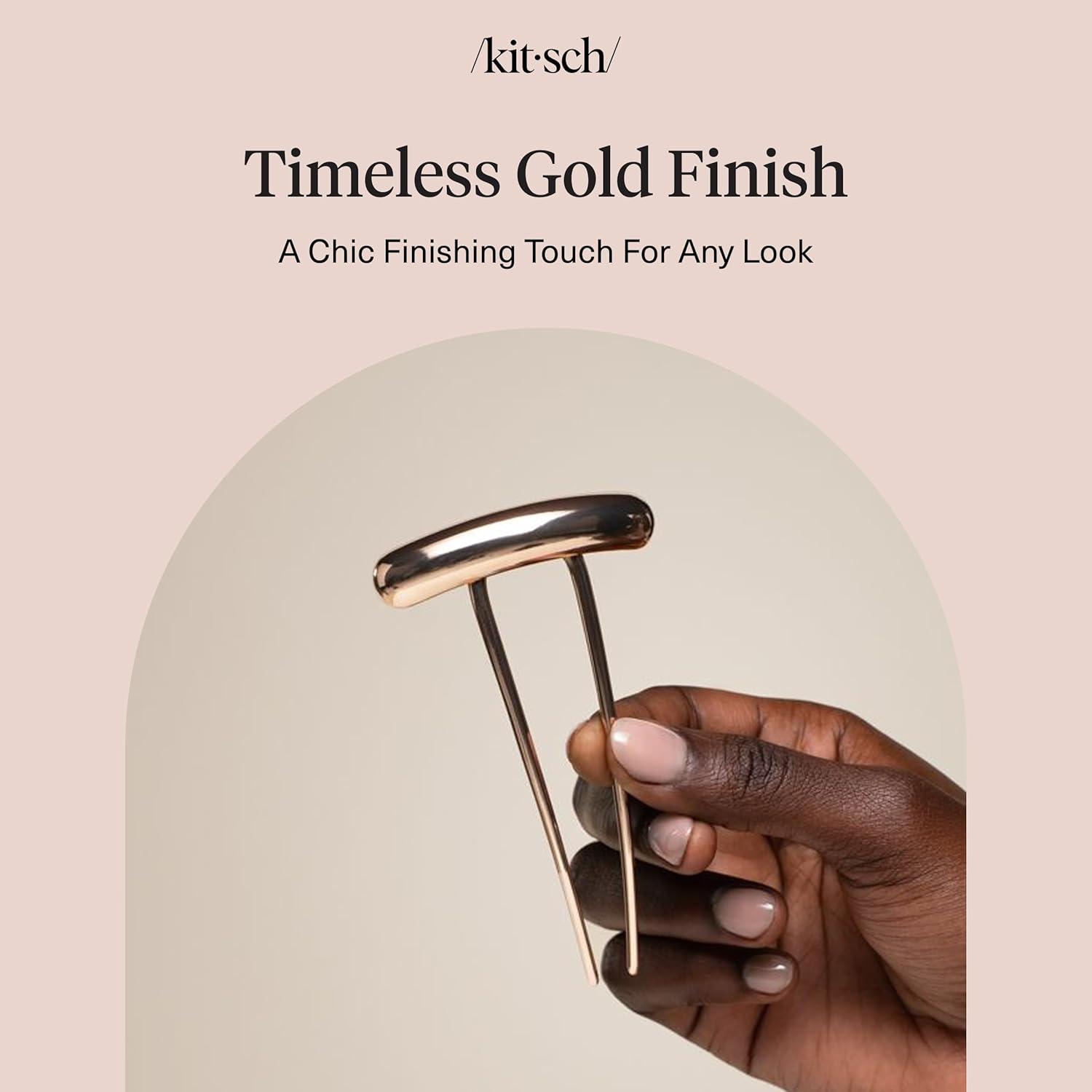 imageKitsch French Hair Pins for Women Elegant amp Durable Metal French Pin for Updos Chignon Buns amp Twist Hairstyles Secure Hold All Day Comfortable Fit Ideal Gifts for Women Clam Shell 1pcMetal Barrette Gold