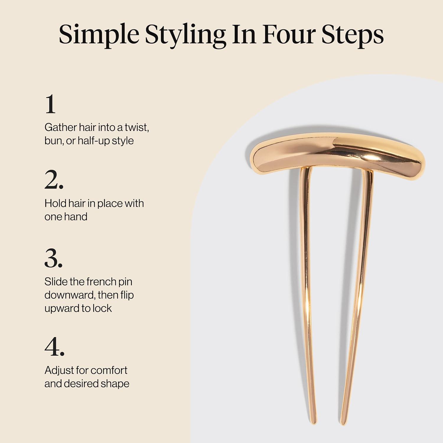 imageKitsch French Hair Pins for Women Elegant amp Durable Metal French Pin for Updos Chignon Buns amp Twist Hairstyles Secure Hold All Day Comfortable Fit Ideal Gifts for Women Clam Shell 1pcMetal Barrette Gold