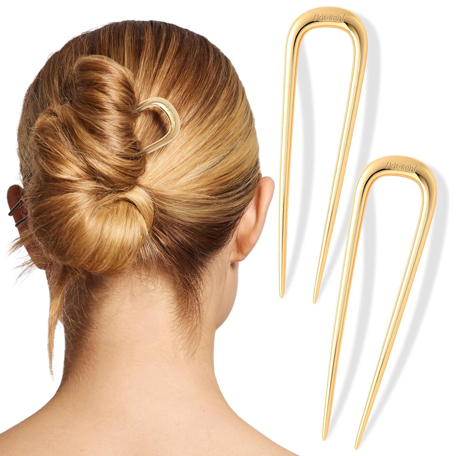 imageKitsch French Hair Pins for Women Elegant amp Durable Metal French Pin for Updos Chignon Buns amp Twist Hairstyles Secure Hold All Day Comfortable Fit Ideal Gifts for Women Clam Shell 1pcGold