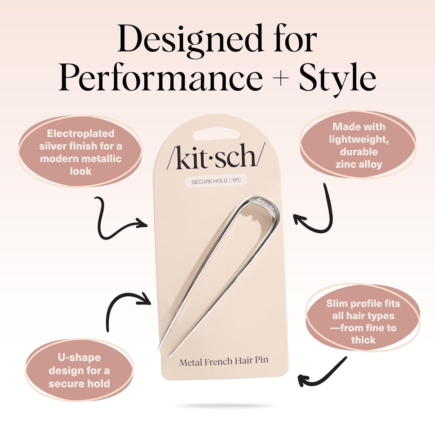 imageKitsch French Hair Pins for Women Elegant amp Durable Metal French Pin for Updos Chignon Buns amp Twist Hairstyles Secure Hold All Day Comfortable Fit Ideal Gifts for Women Clam Shell 1pcSilver