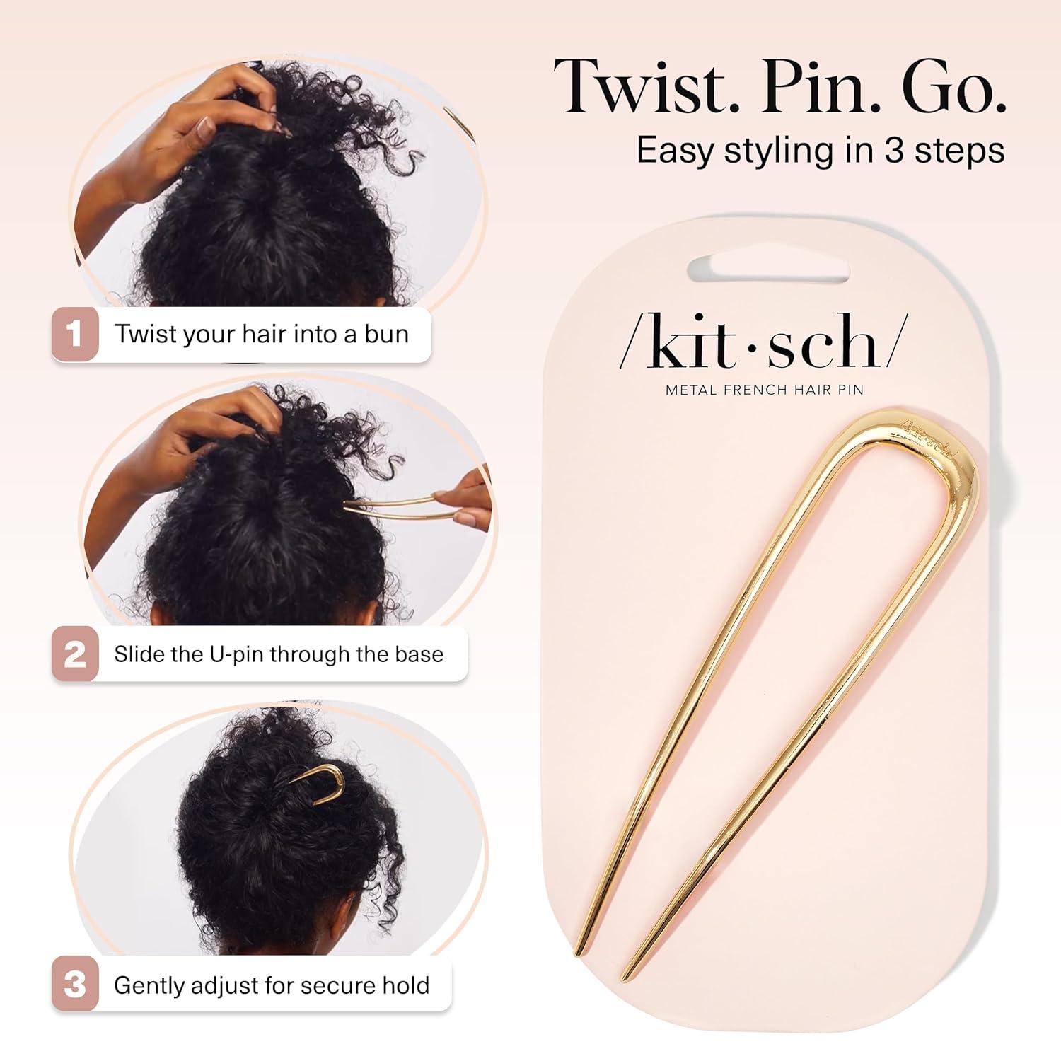 imageKitsch French Hair Pins for Women Elegant amp Durable Metal French Pin for Updos Chignon Buns amp Twist Hairstyles Secure Hold All Day Comfortable Fit Ideal Gifts for Women Clam Shell 1pcGold