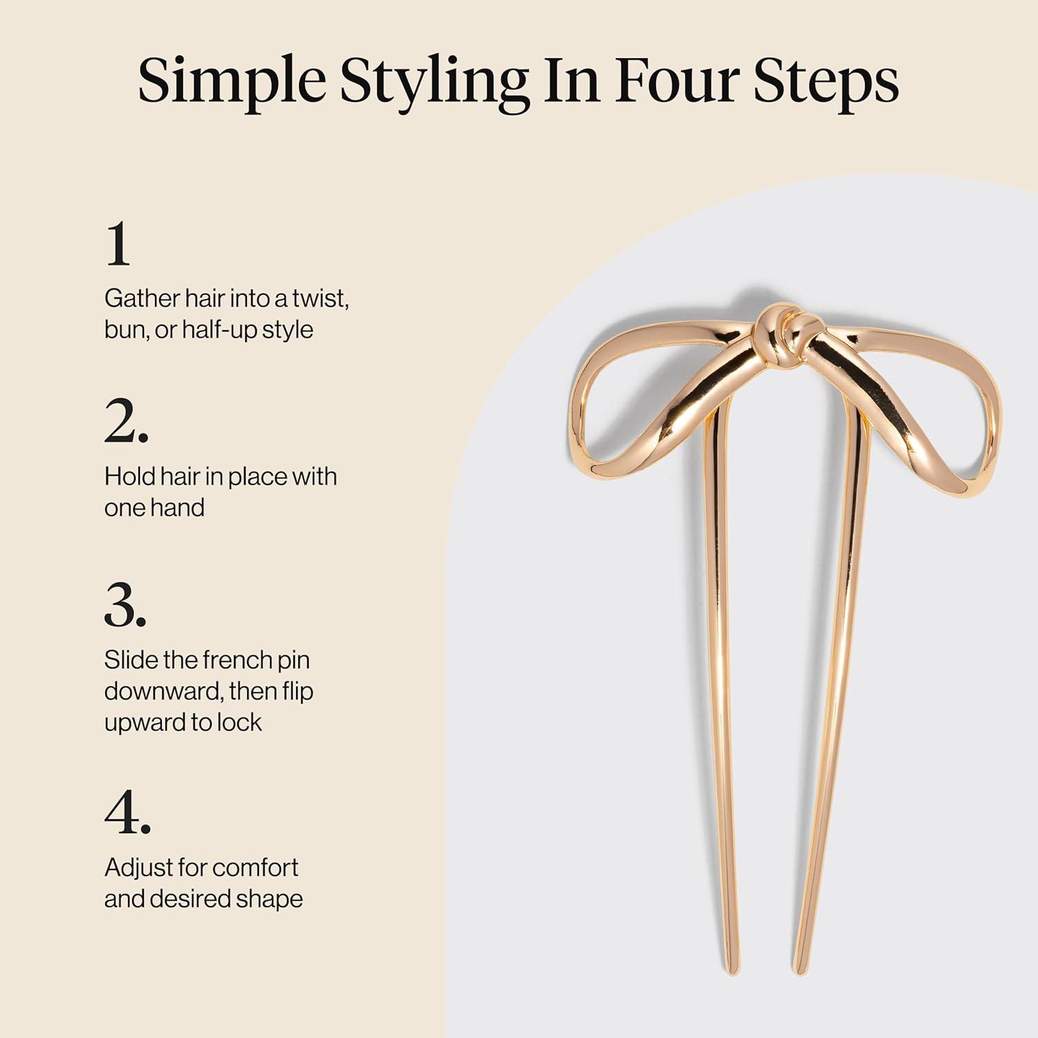 imageKitsch French Hair Pins for Women Elegant amp Durable Metal French Pin for Updos Chignon Buns amp Twist Hairstyles Secure Hold All Day Comfortable Fit Ideal Gifts for Women Clam Shell 1pcMetal Bow Gold