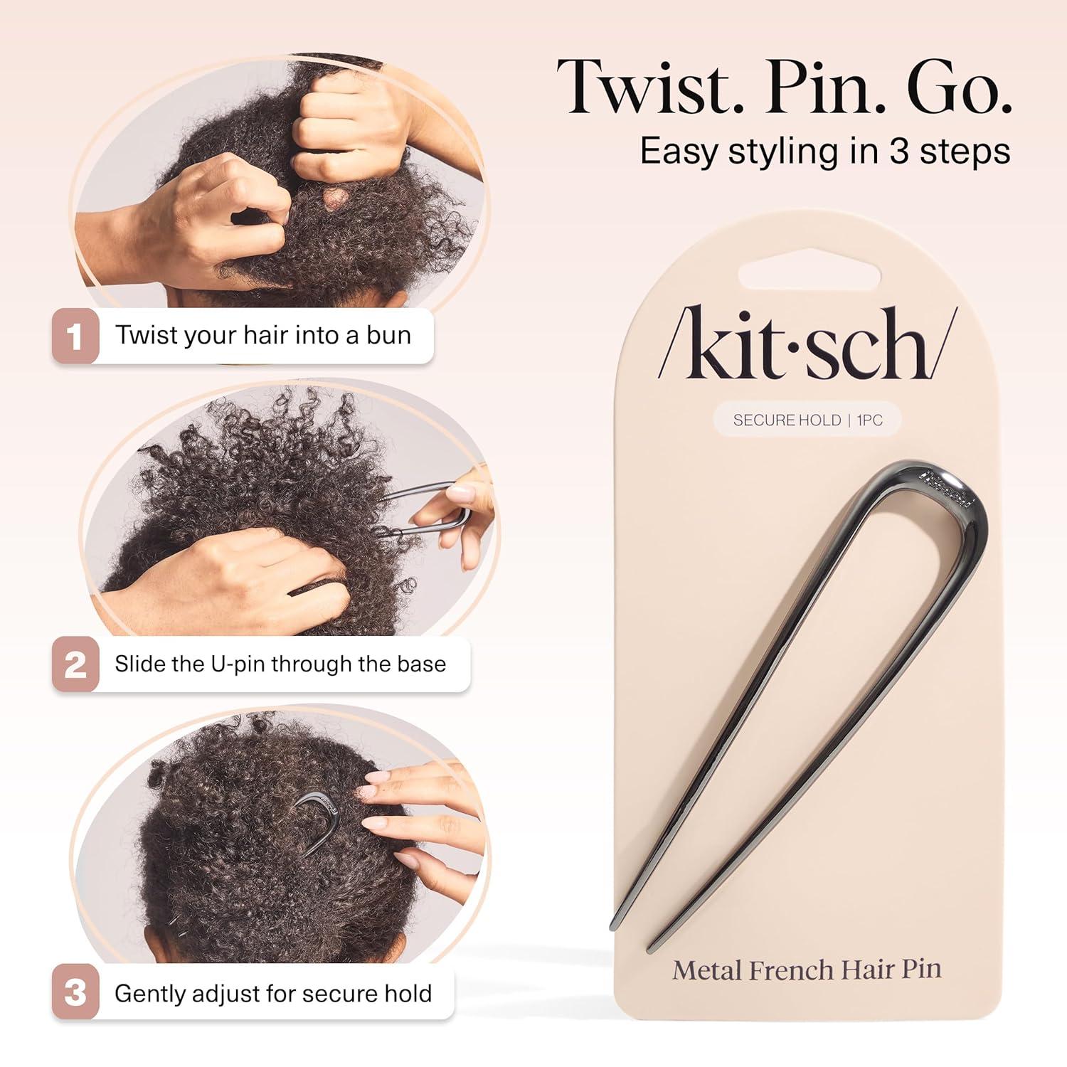 imageKitsch French Hair Pins for Women Elegant amp Durable Metal French Pin for Updos Chignon Buns amp Twist Hairstyles Secure Hold All Day Comfortable Fit Ideal Gifts for Women Clam Shell 1pcHematite