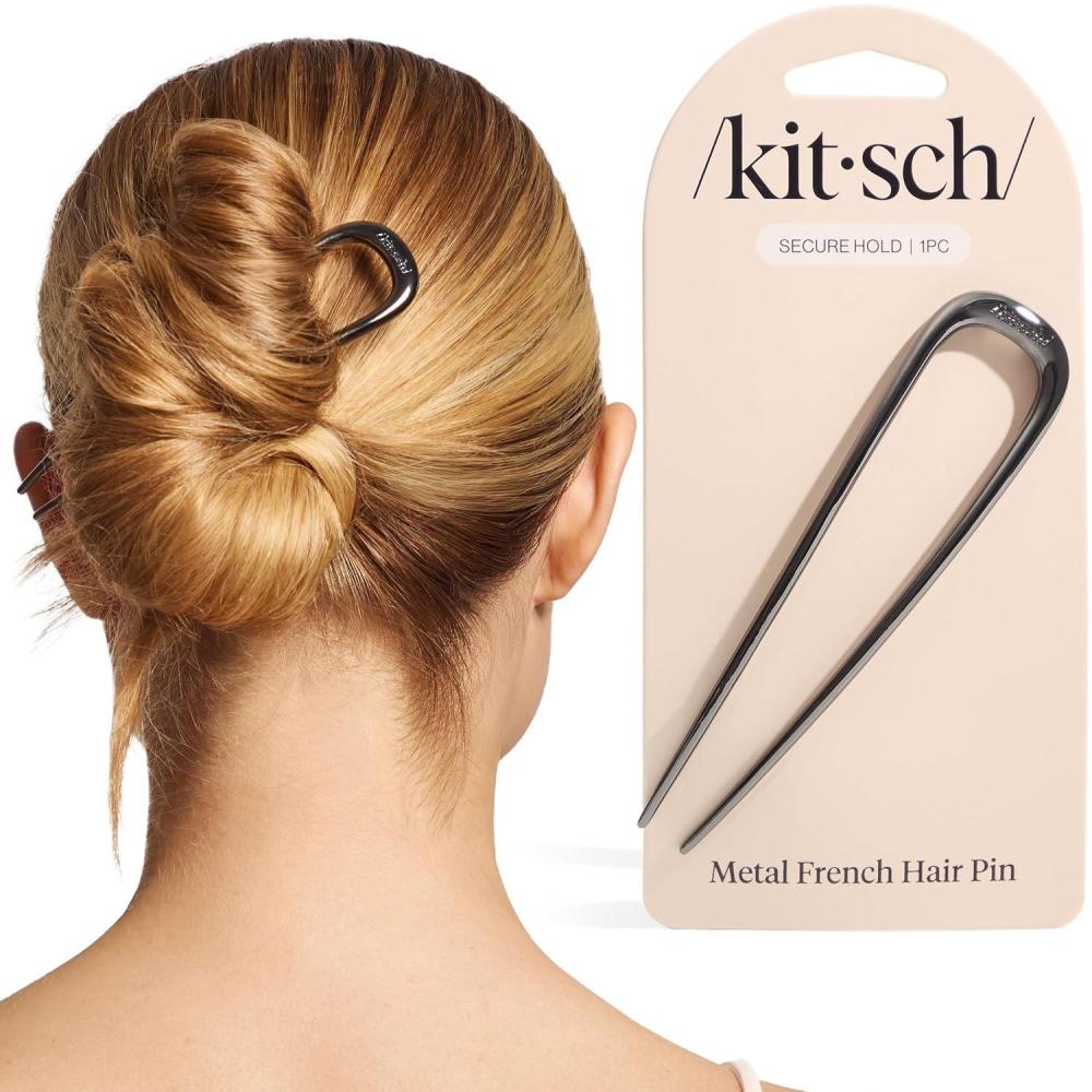 imageKitsch French Hair Pins for Women Elegant amp Durable Metal French Pin for Updos Chignon Buns amp Twist Hairstyles Secure Hold All Day Comfortable Fit Ideal Gifts for Women Clam Shell 1pcHematite